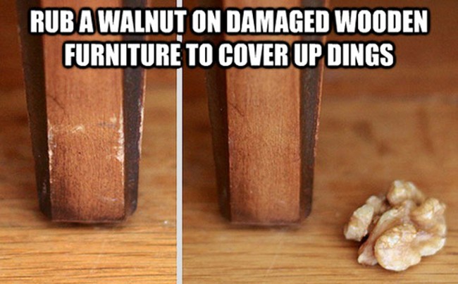 Frotter les meubles en bois abimés avec ds noix
